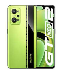 Realme GT Neo 2 5G smartphone in green, showcasing its sleek design and advanced camera features for 2024.